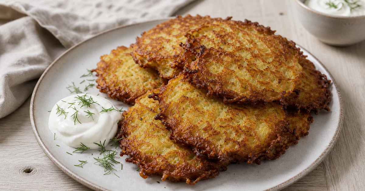 Latvian kartupeļu pankūkas potato pancakes with sour cream