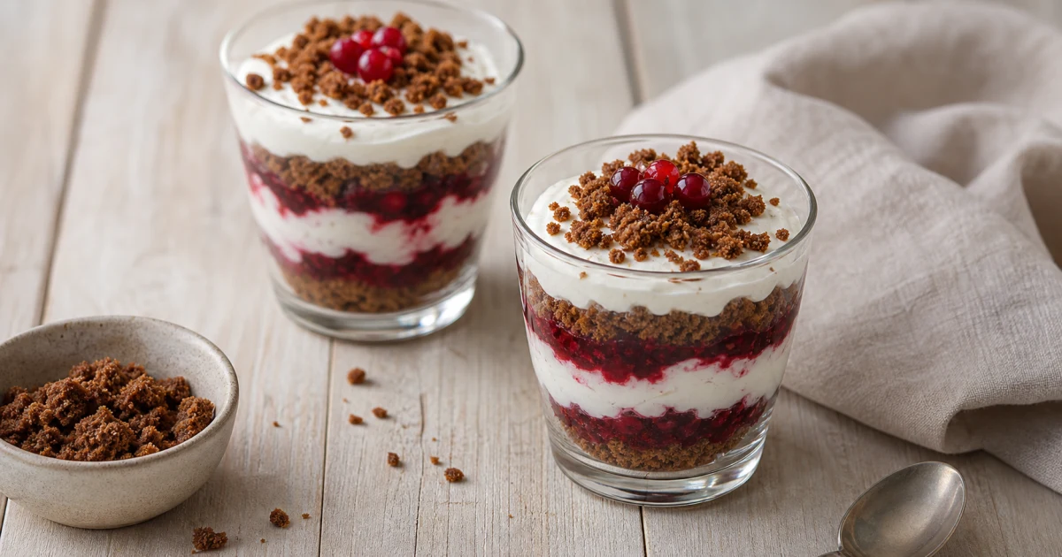 Glass of Latvian rupjmaizes kārtojums layered rye-bread dessert